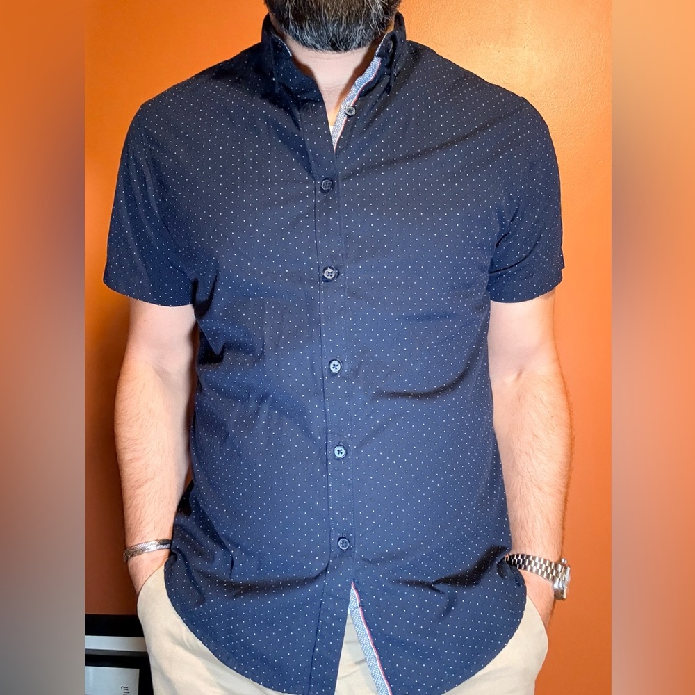 Denim & Flower Dark Blue Dotted Shirt